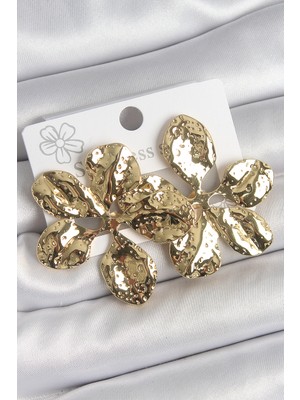 316 Çelik Gold Renk Işlemeli Yaprak Model Kadın Küpe