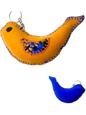 Turuncu & Saks Mavisi Işlemeli Kuş Anahtarlık