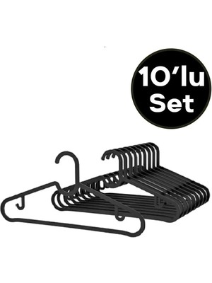Elbise Askısı Fular Askısı Gömlek Tişört Askısı Kırılmaz 10 Adetli Set Siyah