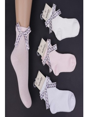 1'li Kız Çocuk Kurdele Detaylı Pembe Soket Çorap