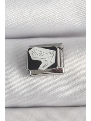 316L Çelik Gümüş Renk Siyah Beyaz Kuş İşlemeli Nomination Charm  - PRT3500EB06024