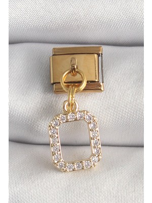 316L Çelik Gold Renk Sallantı Kare Zirkon Taşlı Nomination Charm  - PRT3500EB05985