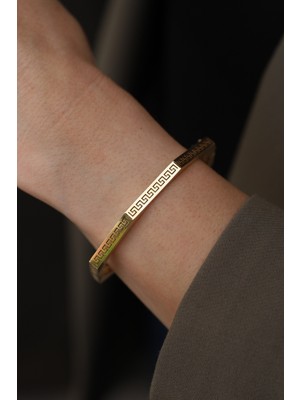 14 Ayar Altın Greek Desenli Sekizgen Kelepçe