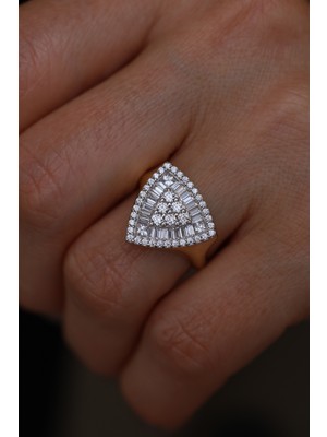 14 Ayar Altın Üçgen Trapez Yüzük