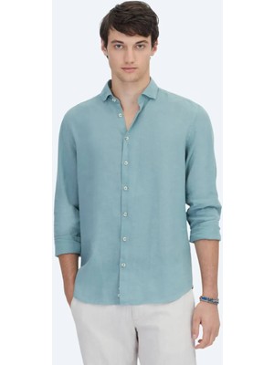 Kip Nil Yeşili Düz Regular Fit Dokuma Casual Pamuk Karışımlı Gömlek