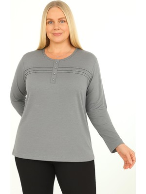 Döne Gözübek Kadın Giyim Mevsimlik Uzun Kollu Pamuklu Düğme Çizgi Detaylı Anne Penyesi