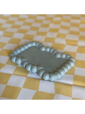 Bulut Desenli Minimalist Boncuk Detaylı Mavi-Yeşil Sunumluk & Takı Tabağı