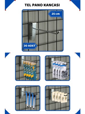 25 cm - 30 Adet Tel Pano Kancası Raf Askısı