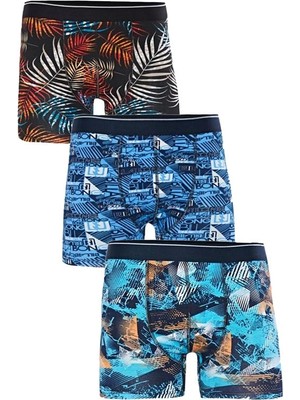 Işıl Erkek  Likralı Boxer Desenli 3 Adet M