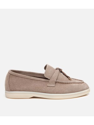 Hotiç Kadın Süet Deri Bej Klasik Loafer