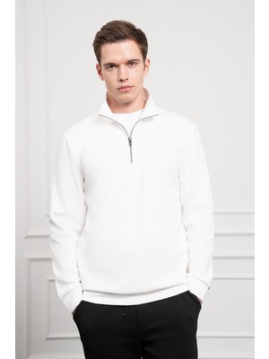 Morven  Erkek Ekru Femuarlı Bato Yaka Dynamic Fit Rahat Kesim Sweatshirt