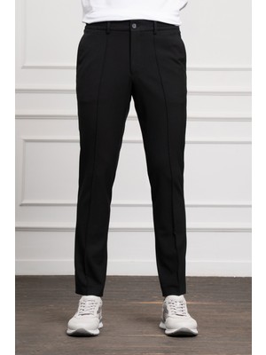  Erkek Siyah Slim Fit Dar Kesim Lastikli Pantolon