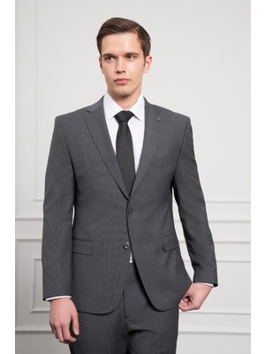 Morven  Erkek Füme Trend Yünlü Dynamic Fit Mono Yaka Takım Elbise