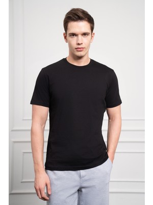 Morven  Erkek Siyah Basic Bisiklet Yaka Dynamic Fit Pamuk T-Shirt