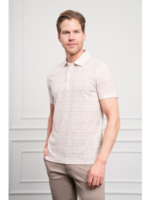 Morven  Erkek Bej Trend Polo Yaka Desenli Dynamic Fit Rahat Kesim T-Shirt
