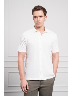 Morven  Erkek Ekru Trend Apaçi Yaka Dynamic Fit Kısa Kollu Gömlek