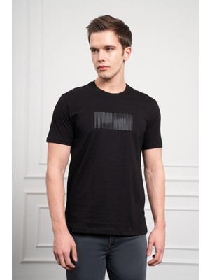 Morven  Erkek Siyah Trend Bisiklet Yaka Pamuk Dinamik Fit T-Shirt