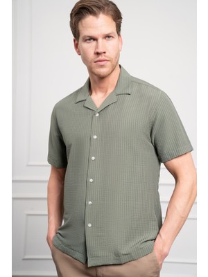Morven  Erkek Yeşil Apaş Yaka Kısa Kol Gömlek
