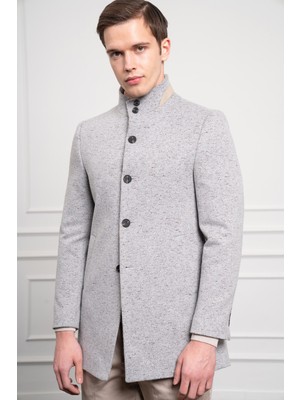 Morven  Erkek Gri Desenli Hakim Yaka Dynamic Fit Rahat Kesim Kaban