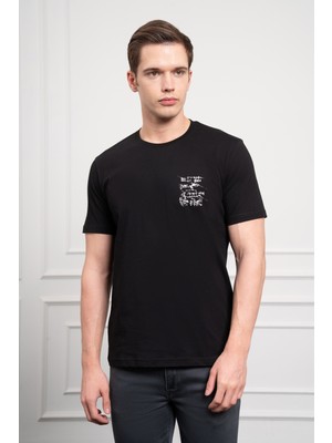 Morven  Erkek Siyah Trend Bisiklet Yaka Dinamik Fit Pamuk T-Shirt