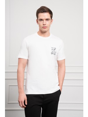 Morven  Erkek Ekru Trend Bisiklet Yaka Dinamik Fit Pamuk T-Shirt