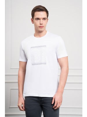  Erkek Beyaz Trend Bisiklet Yaka Dinamik Fit Pamuk T-Shirt