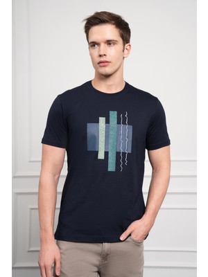 Morven  Erkek Lacivert Trend Bisiklet Yaka Dinamik Fit Pamuk T-Shirt