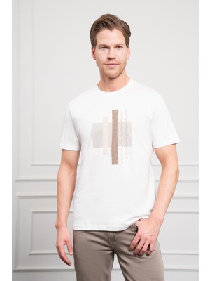 Morven  Erkek Ekru Trend Bisiklet Yaka Dinamik Fit Pamuk T-Shirt