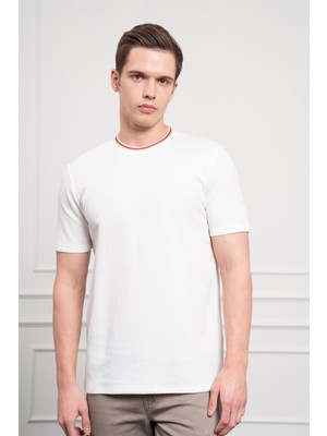 Morven  Erkek Ekru Trend Bisiklet Yaka Dinamik Fit T-Shirt
