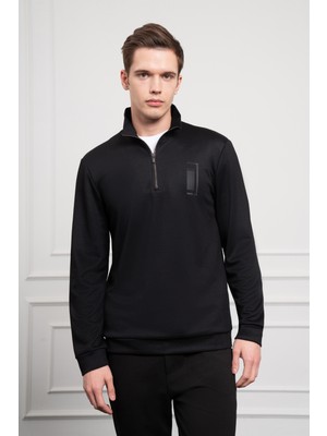  Erkek Siyah Femuarlı Bato Yaka Dynamic Fit Rahat Kesim Sweatshirt