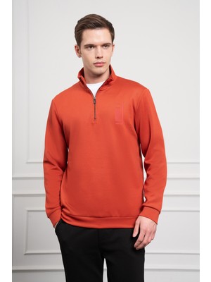 Morven  Erkek Kiremit Femuarlı Bato Yaka Dynamic Fit Rahat Kesim Sweatshirt