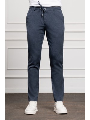 Morven  Erkek Marine Jogger Slim Fit Dar Kesim Çıtçıtlı Ipli Pantolon