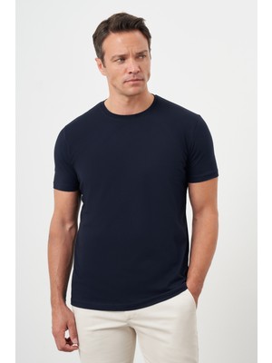 Morven  Erkek Lacivert Basic Bisiklet Yaka Dynamic Fit Rahat Kesim T-Shirt