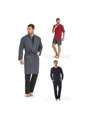 Pierre Cardin 5560 Lacivert Damatlık Ropteşambr 5 Li Pijama Set