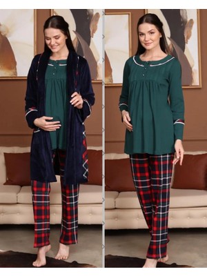 Birolgaye Bone Club 5710 Kadife Hamile Lohusa 3 Lü Pijama Sabahlık Tk