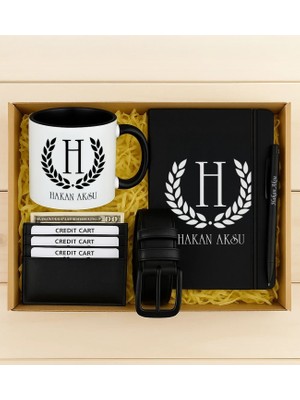 Bk Gift Kişiye Özel Isimli Siyah Defter & Kalem & Kartlık Cüzdan & Kemer & Kupa Hediye Seti-1 | Babalar Günü Hediyesi, Erkeklere Özel Hediye