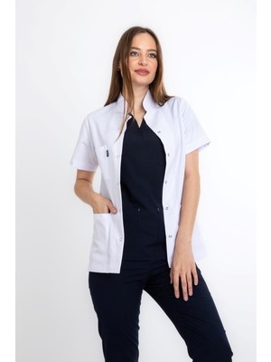 Uçak Medikal Beyaz Ceket Boy, Kısa Kol, Hakim Yaka, Doktor Önlüğü
