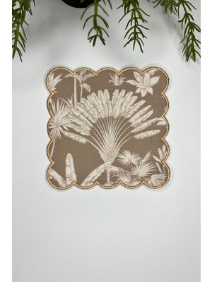 Bej Renk Tropikal Orman Silüeti Desenli Nakış Kenar Kokteyl Peçetesi 1 Adet
