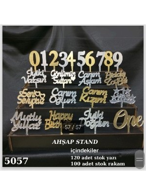 Bkmc Gold Gümüş Pleksi Ahşap Stand 120 Adet Pasta Yazısı 100 Adet Rakam Pileksi