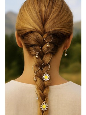 Papatya ve Tektaş 8 Parça Saç Küpesi Seti