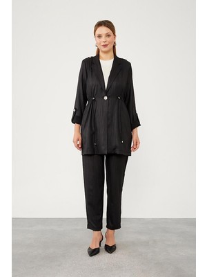 Levidor Lêvi D'or Siyah Beli İp Büzgülü Ceket Takım