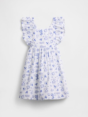 Kız Bebek Beyaz Fırfırlı Desenli Elbise