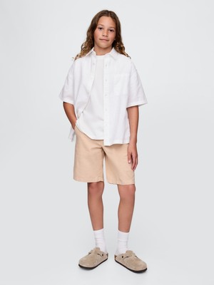 Erkek Çocuk Bej 8" Keten Karışımlı Şort