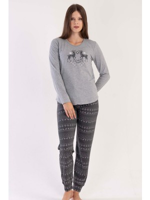 Kadın Uzun Kol Gri Pijama Takımı C0T9N0O403