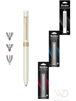 Scrikss 93 Trıo Multifonksiyon Beyaz Altın (Tükenmez Kalem Mavi ve Kırmızı & Versatil) + Yedek Hediyeli