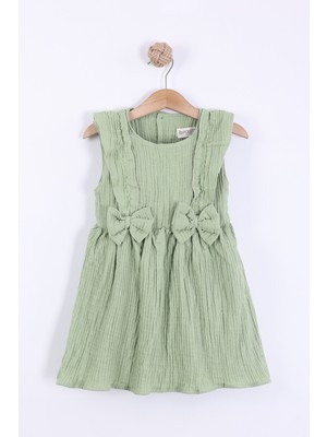 Kız Çocuk Fiyonk Detaylı  Müslin Elbise