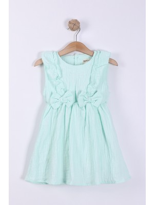 Kız Çocuk Fiyonk Detaylı  Müslin Elbise