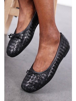 Siyah Flexible Deri Örgü Babet 36617