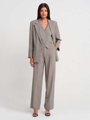 71652 Yüksek Bel Dökümlü Pantolon-Çağla