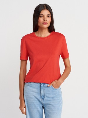 31791 Bisiklet Yaka Modal T-Shirt-Kırmızı